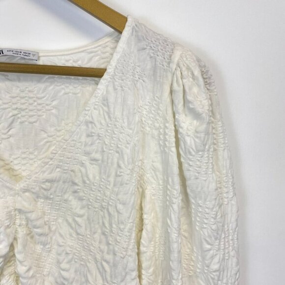 Zara White Puff Shoulder V Neck Crop Top - Picture 5 of 11